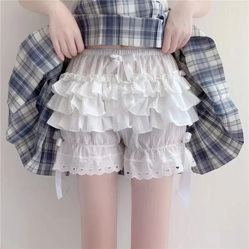 kawaiies-softtoys-plushies-kawaii-plush-Ruffled Lolita Bloomers White Black Laced Women's Shorts Apparel