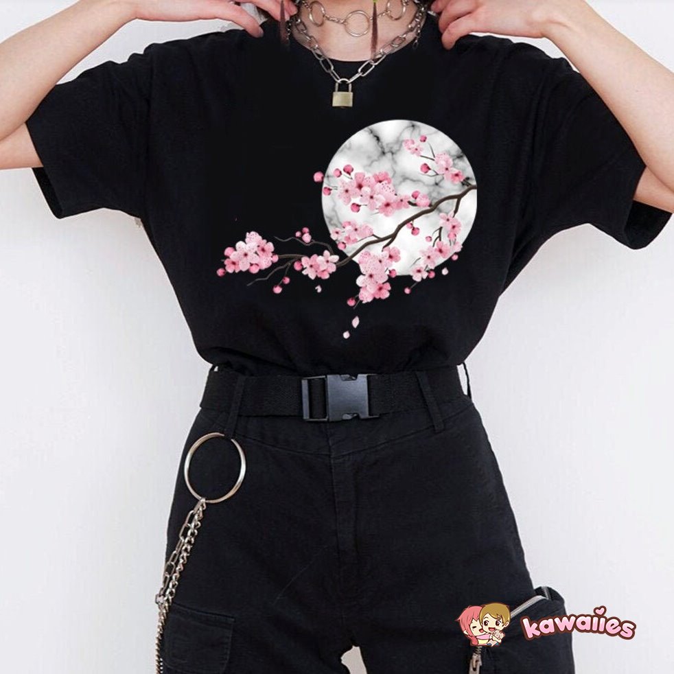 kawaiies-softtoys-plushies-kawaii-plush-Sakura Cherry Blossom Full Moon Cotton Tee Apparel