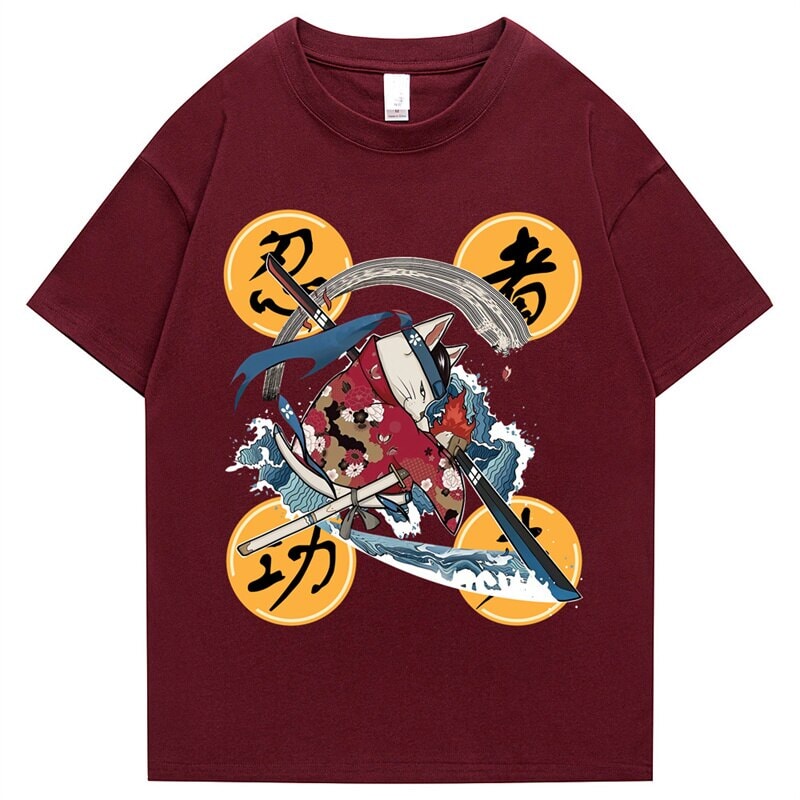 kawaiies-softtoys-plushies-kawaii-plush-Samurai Cat Water Breathing Form Unisex Tee Apparel Currant S