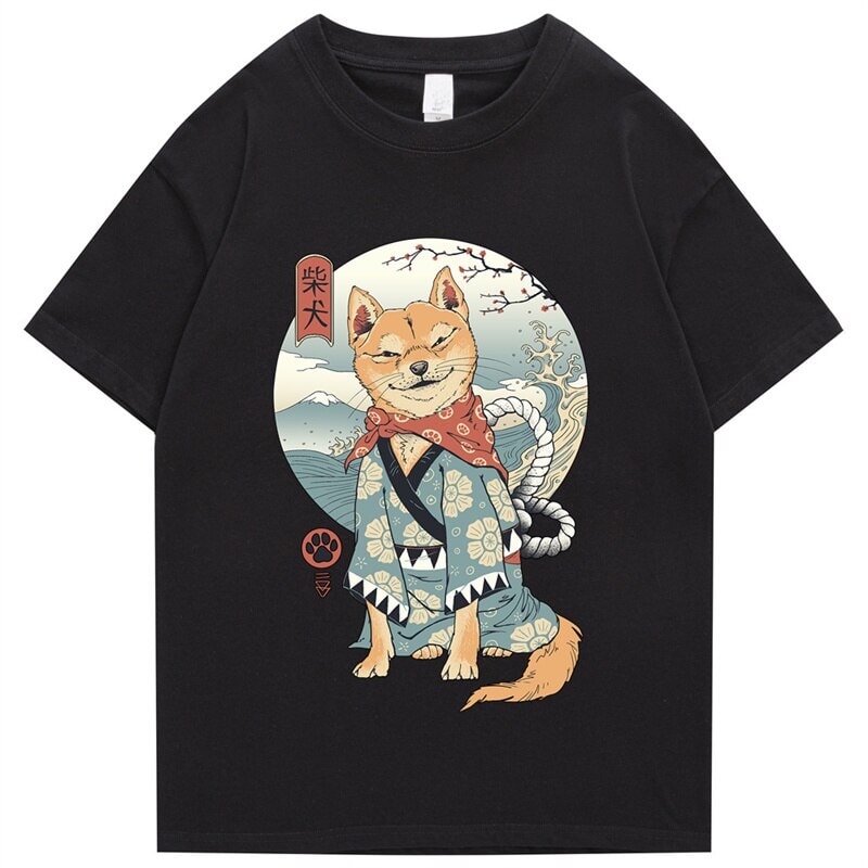 kawaiies-softtoys-plushies-kawaii-plush-Shiba Inu in Kimono Tee Tops Black S