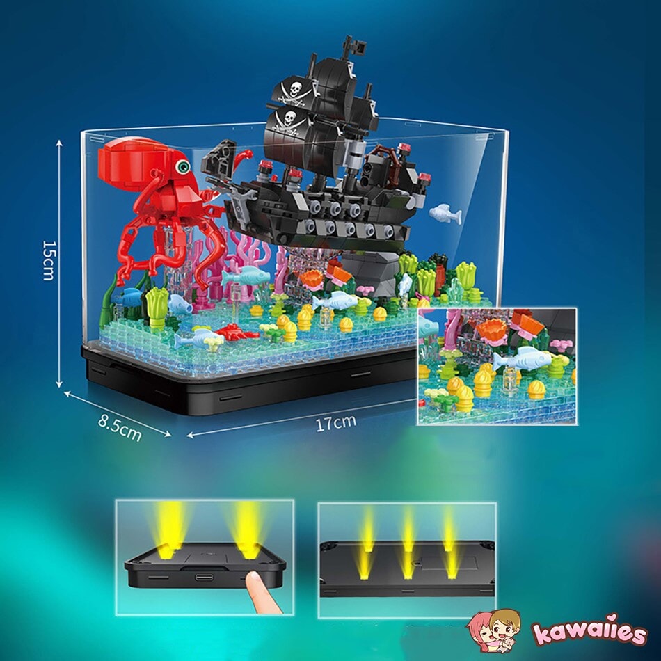 kawaiies-softtoys-plushies-kawaii-plush-Shipwreck Aquarium Tank Light up Micro Building Set Build it Black Pearl 697pcs 
