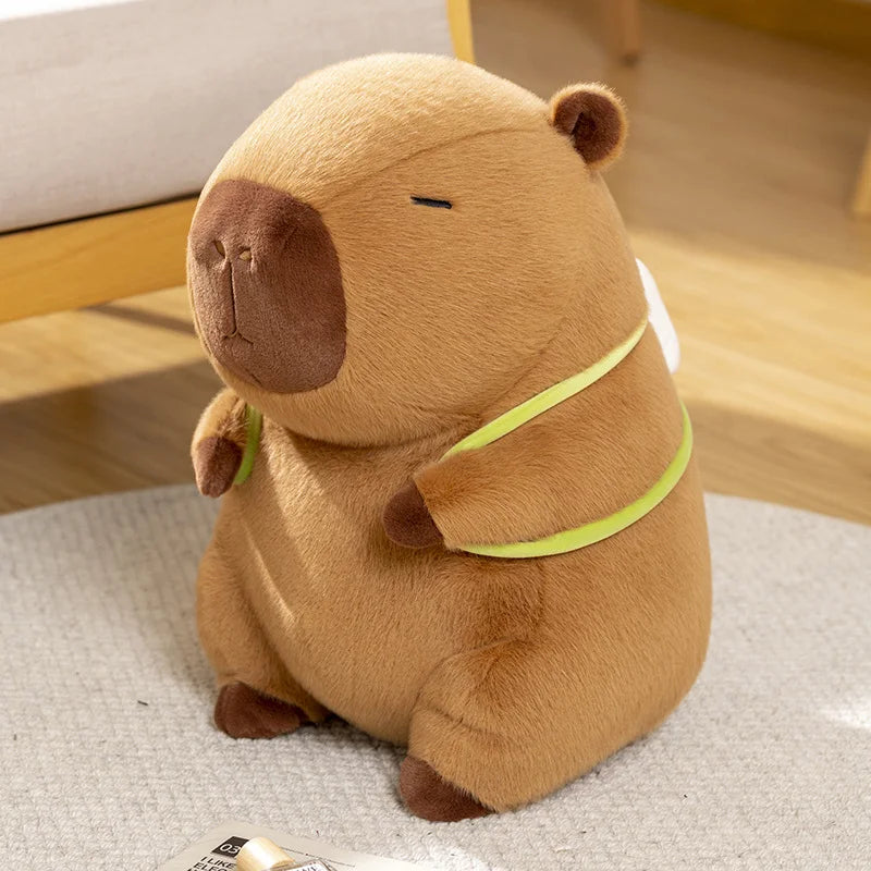 kawaiies-softtoys-plushies-kawaii-plush-Sleepy Capybara with Mahjong Backpack Plushie Soft toy Sitting 11in / 28cm