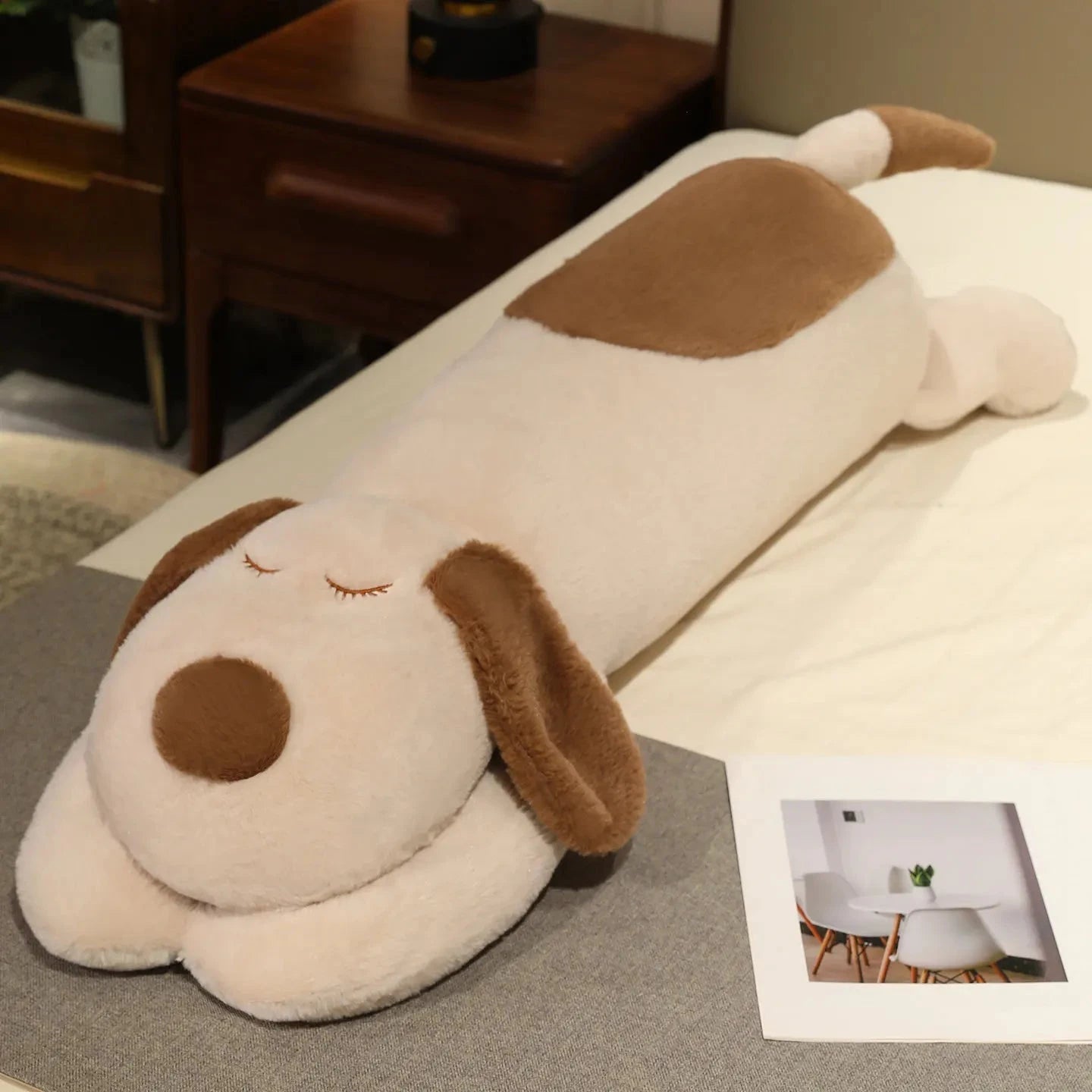 kawaiies-softtoys-plushies-kawaii-plush-Snoozie the Sleepy Puppy Hug Pillow Soft toy Beige (Close) 100cm