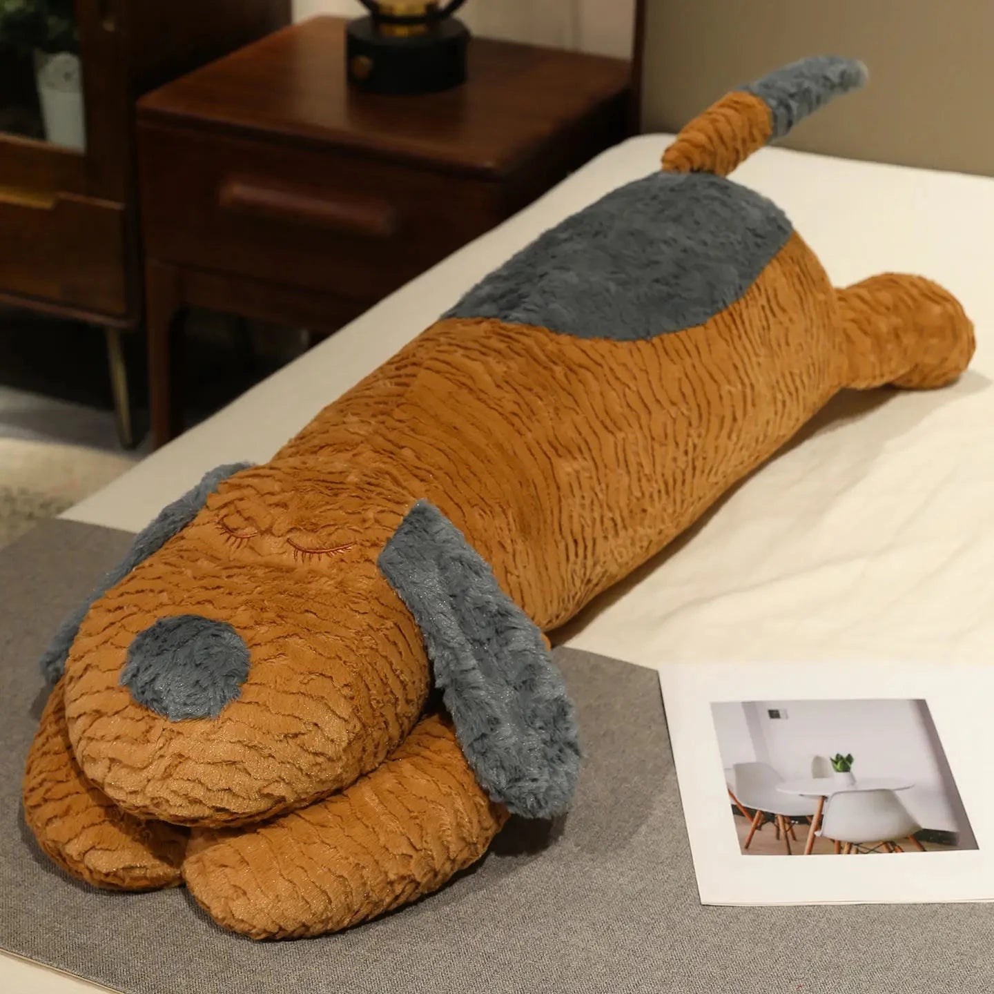 kawaiies-softtoys-plushies-kawaii-plush-Snoozie the Sleepy Puppy Hug Pillow Soft toy Brown (Close) 100cm