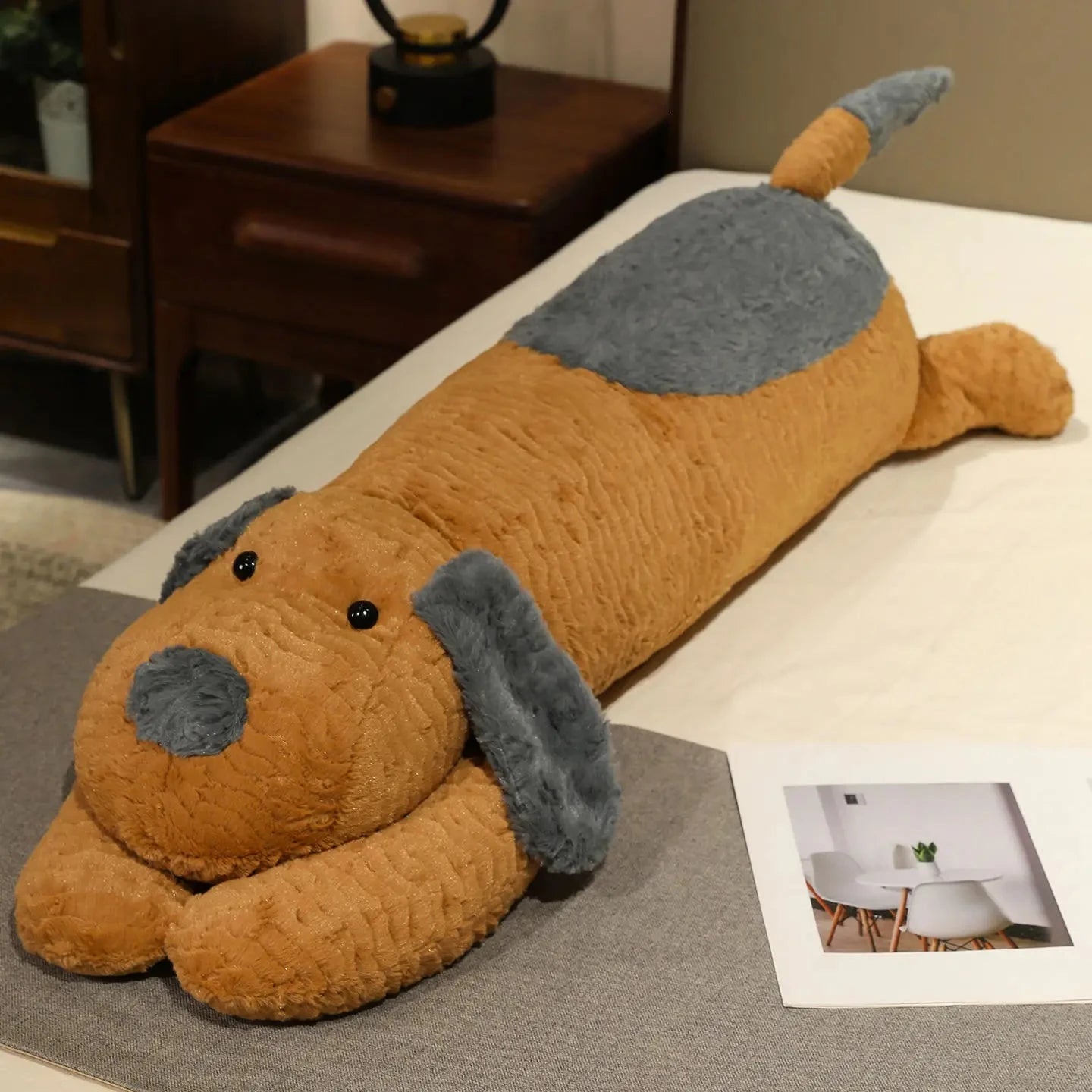 kawaiies-softtoys-plushies-kawaii-plush-Snoozie the Sleepy Puppy Hug Pillow Soft toy Brown (Open) 100cm