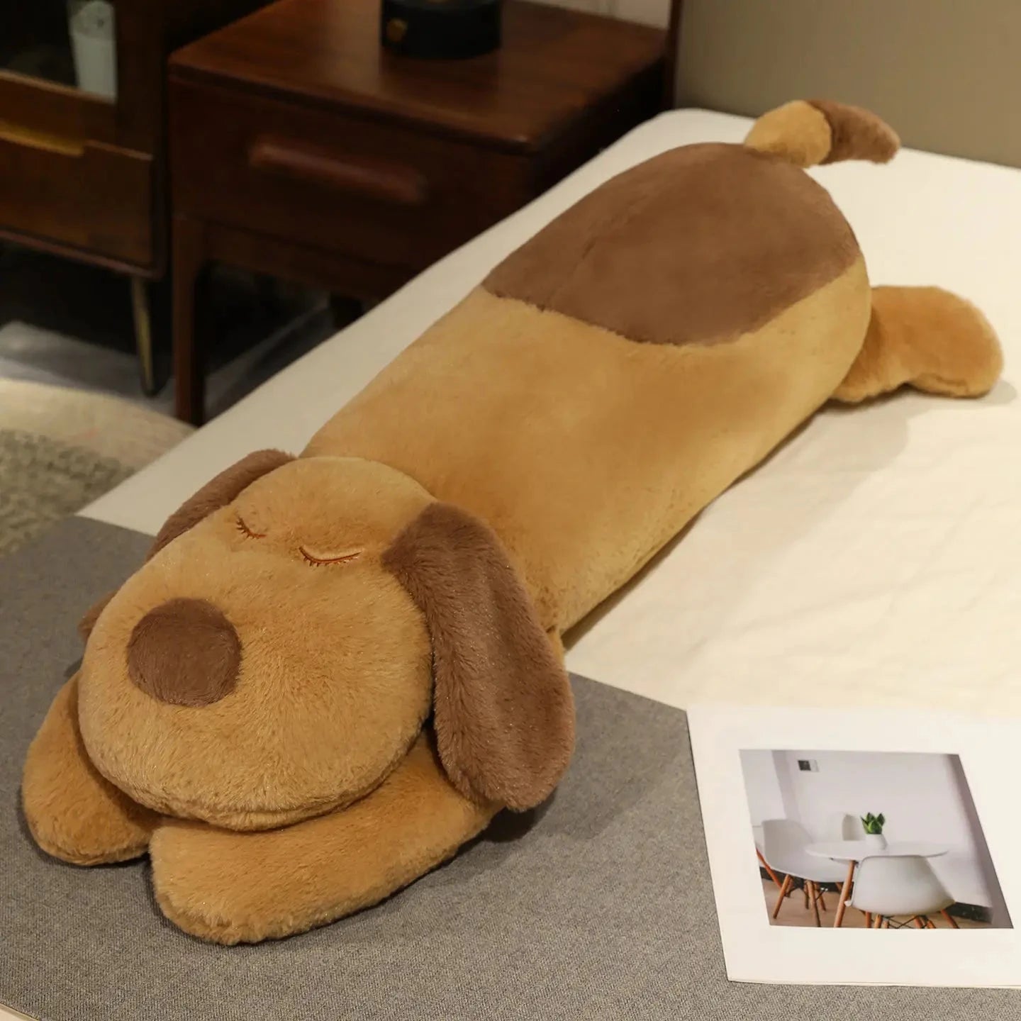 kawaiies-softtoys-plushies-kawaii-plush-Snoozie the Sleepy Puppy Hug Pillow Soft toy Light Brown (Close) 100cm