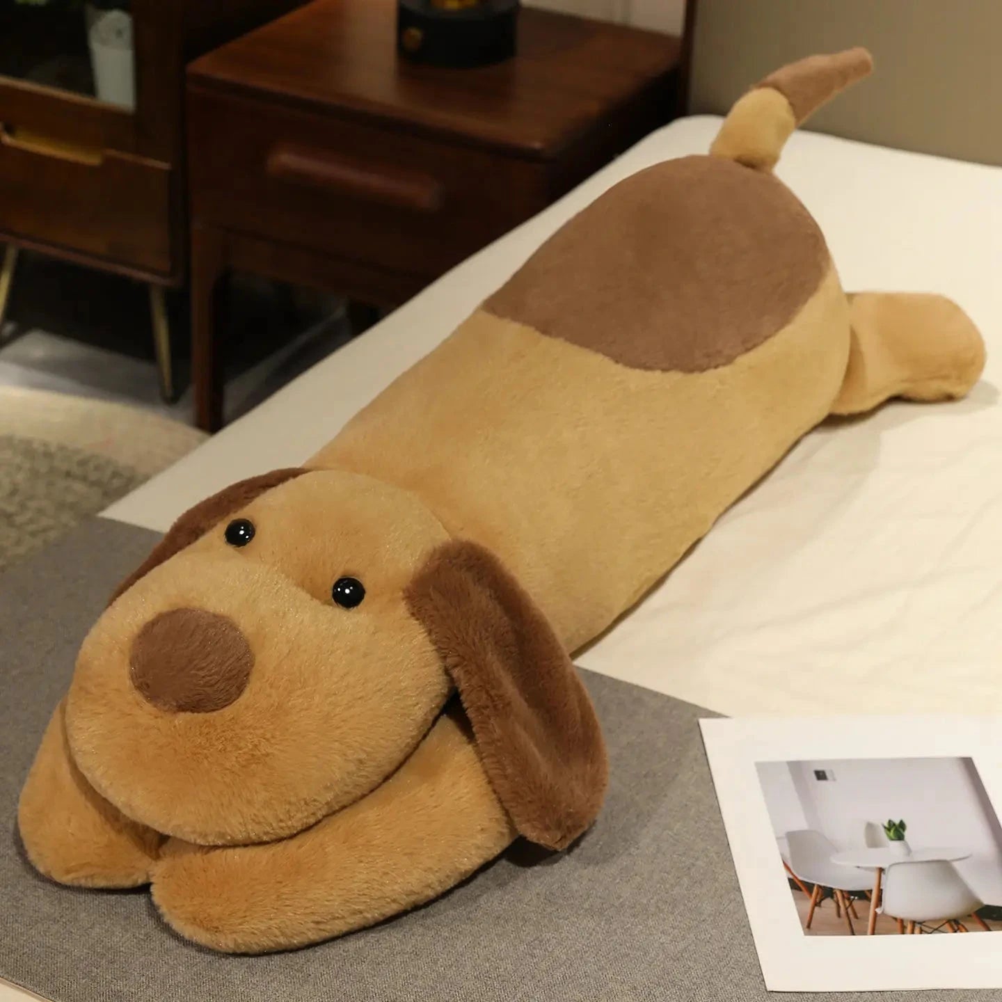 kawaiies-softtoys-plushies-kawaii-plush-Snoozie the Sleepy Puppy Hug Pillow Soft toy Light Brown (Open) 100cm