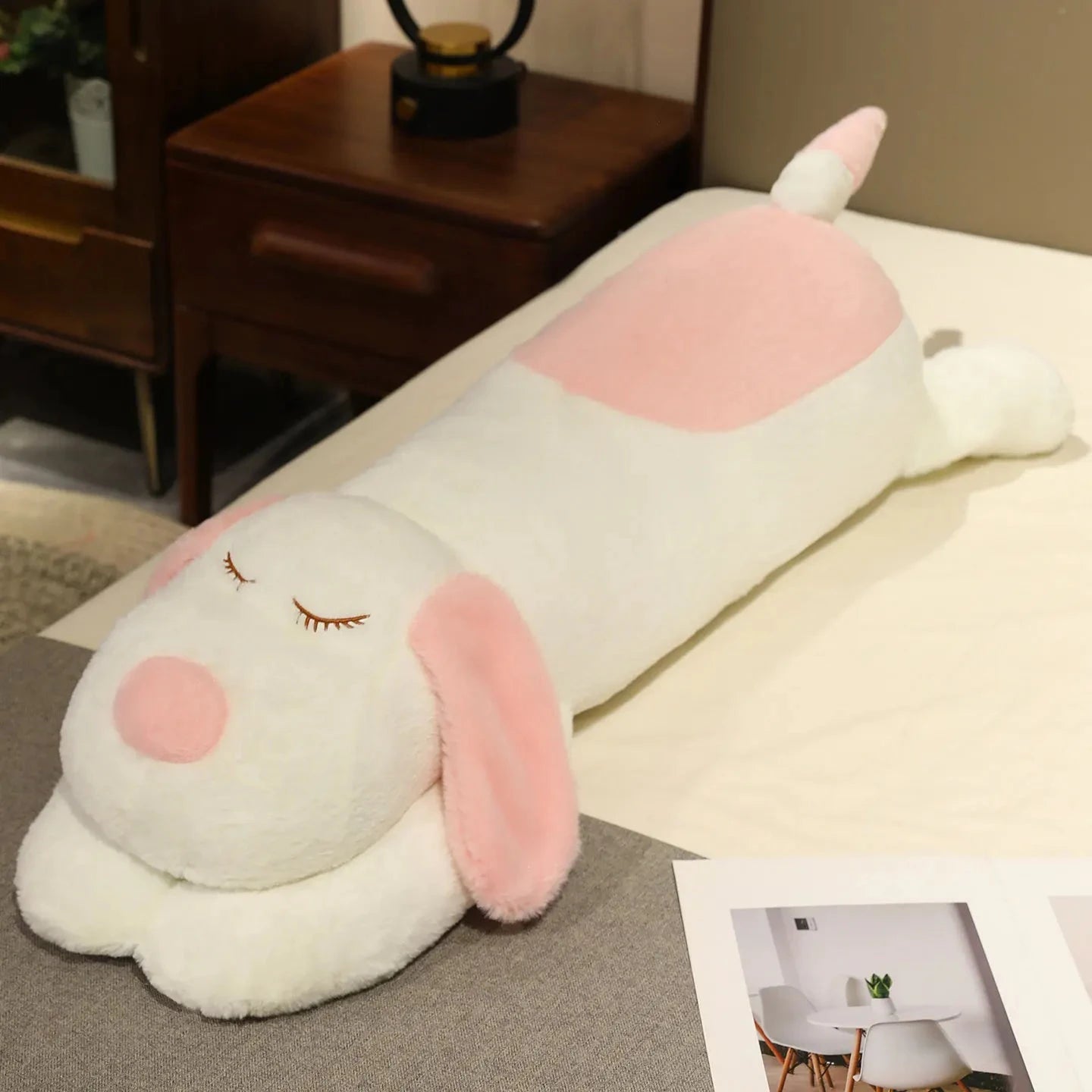 kawaiies-softtoys-plushies-kawaii-plush-Snoozie the Sleepy Puppy Hug Pillow Soft toy Pink (Close) 100cm