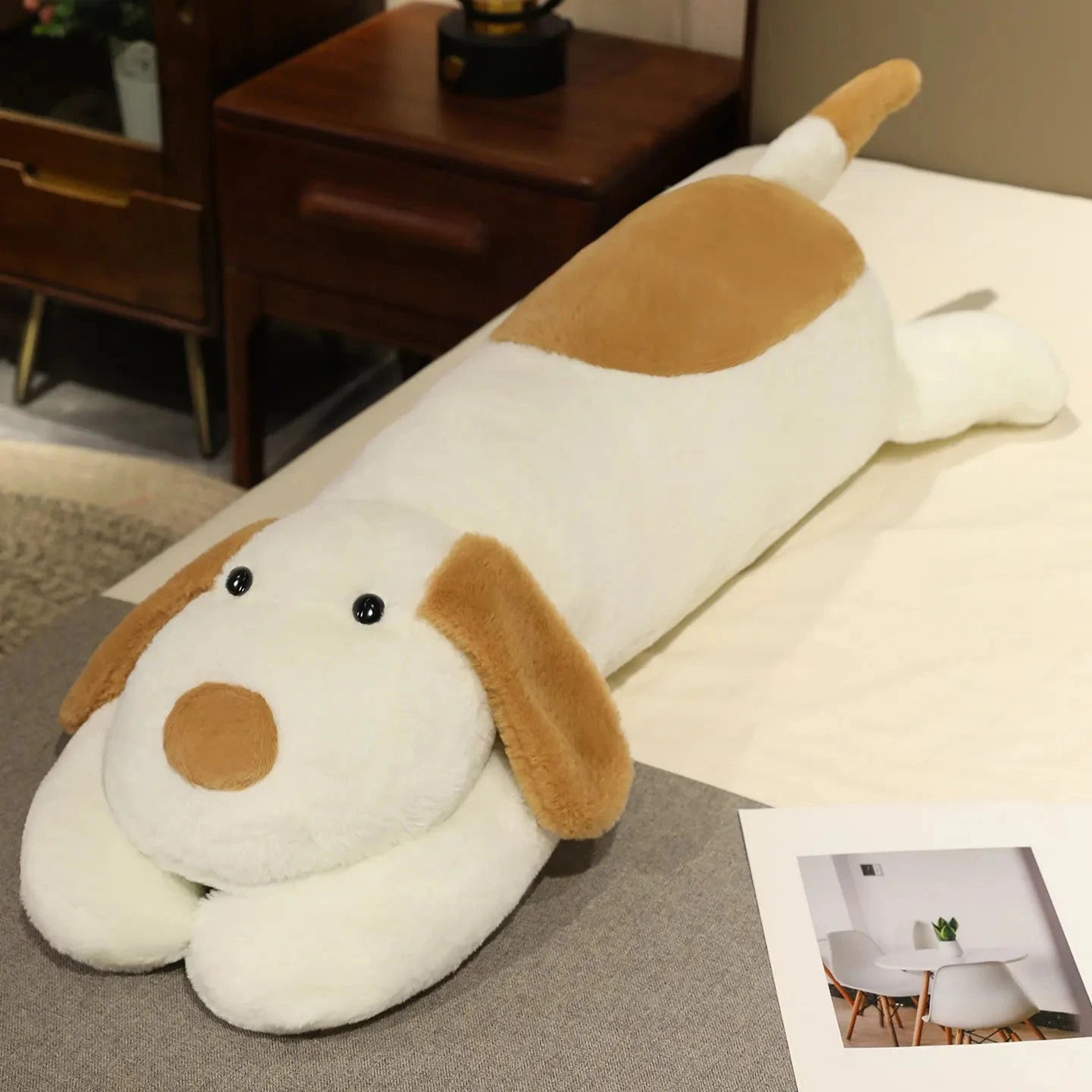 kawaiies-softtoys-plushies-kawaii-plush-Snoozie the Sleepy Puppy Hug Pillow Soft toy White Brown (Open) 100cm