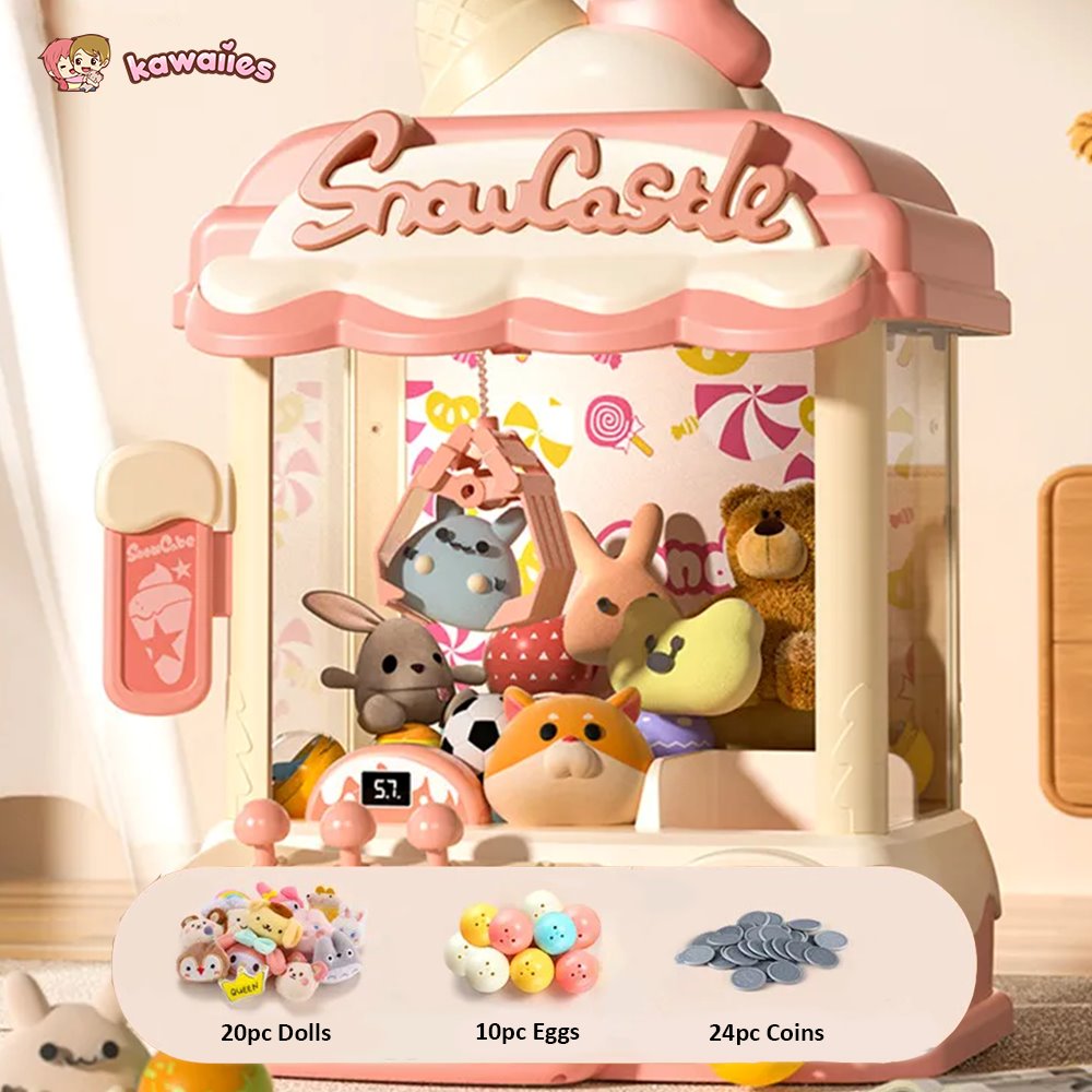 kawaiies-softtoys-plushies-kawaii-plush-Snow Castle Ice Cream Mini Claw Machine | NEW Toys Pink Claw Machine +30pc