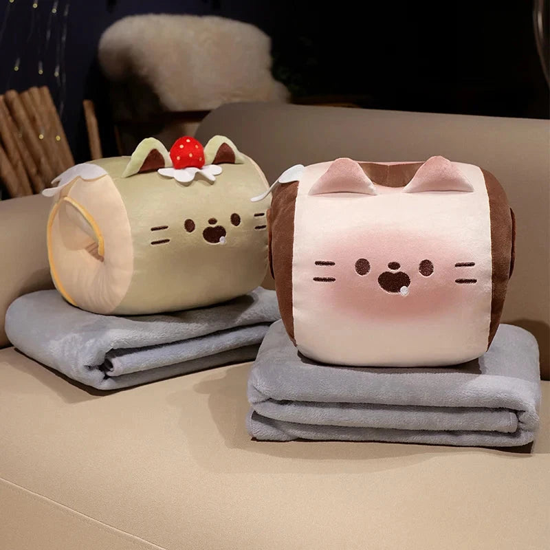 kawaiies-softtoys-plushies-kawaii-plush-Soft Cat Swiss Roll Cake Handwarmer Plush with Blanket Soft toy