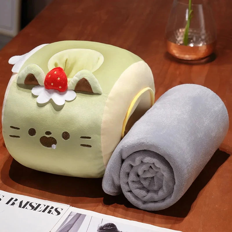 kawaiies-softtoys-plushies-kawaii-plush-Soft Cat Swiss Roll Cake Handwarmer Plush with Blanket Soft toy