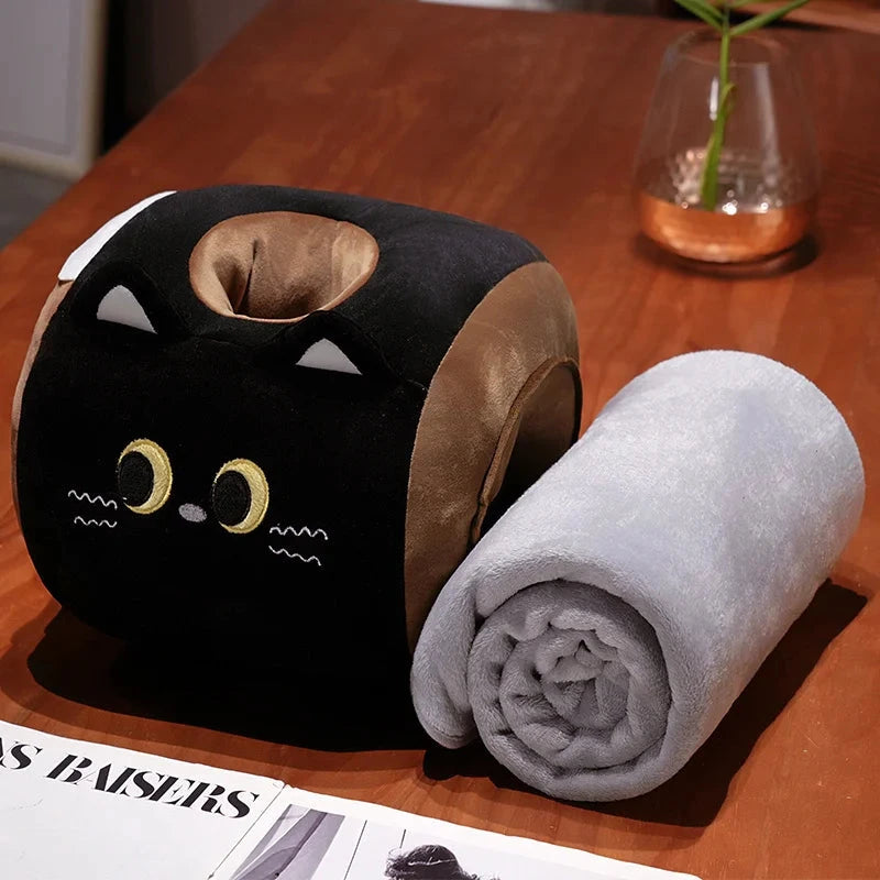 kawaiies-softtoys-plushies-kawaii-plush-Soft Cat Swiss Roll Cake Handwarmer Plush with Blanket Soft toy