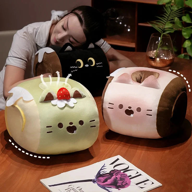 kawaiies-softtoys-plushies-kawaii-plush-Soft Cat Swiss Roll Cake Handwarmer Plush with Blanket Soft toy
