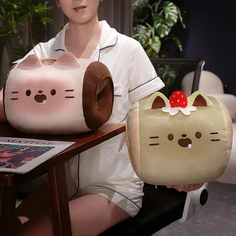 kawaiies-softtoys-plushies-kawaii-plush-Soft Cat Swiss Roll Cake Handwarmer Plush with Blanket Soft toy