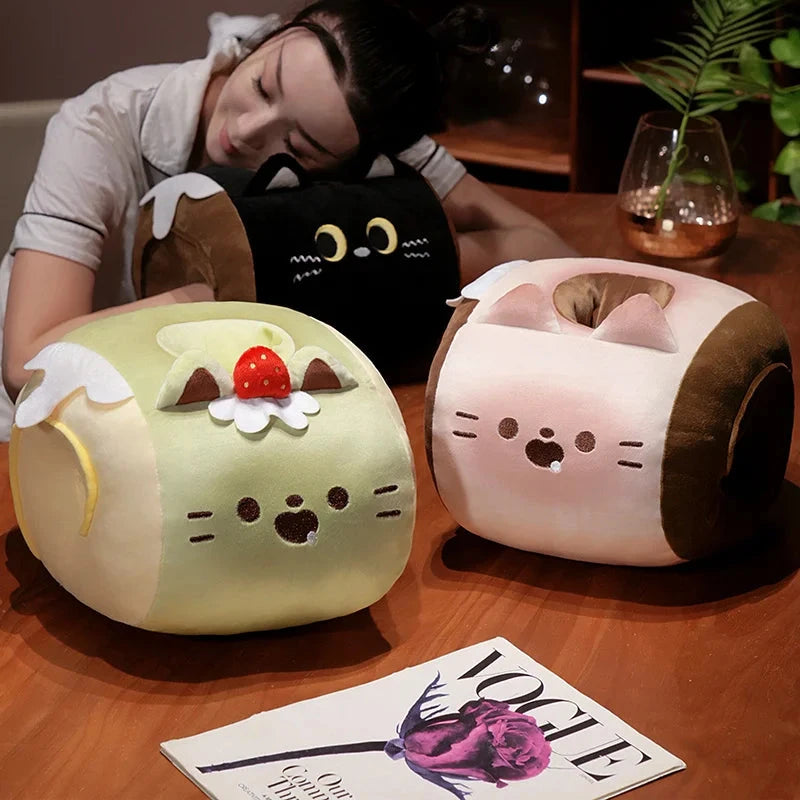 kawaiies-softtoys-plushies-kawaii-plush-Soft Cat Swiss Roll Cake Handwarmer Plush with Blanket Soft toy