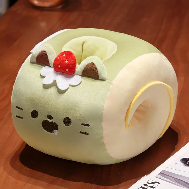 kawaiies-softtoys-plushies-kawaii-plush-Soft Cat Swiss Roll Cake Handwarmer Plush with Blanket Soft toy Green No Blanket
