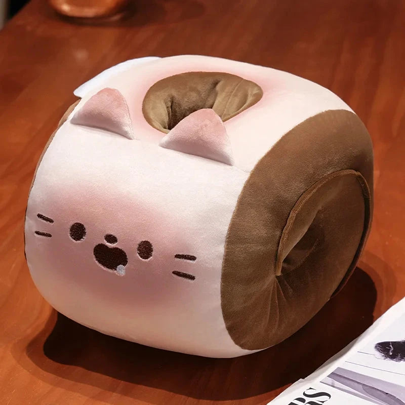 kawaiies-softtoys-plushies-kawaii-plush-Soft Cat Swiss Roll Cake Handwarmer Plush with Blanket Soft toy Pink With Blanket