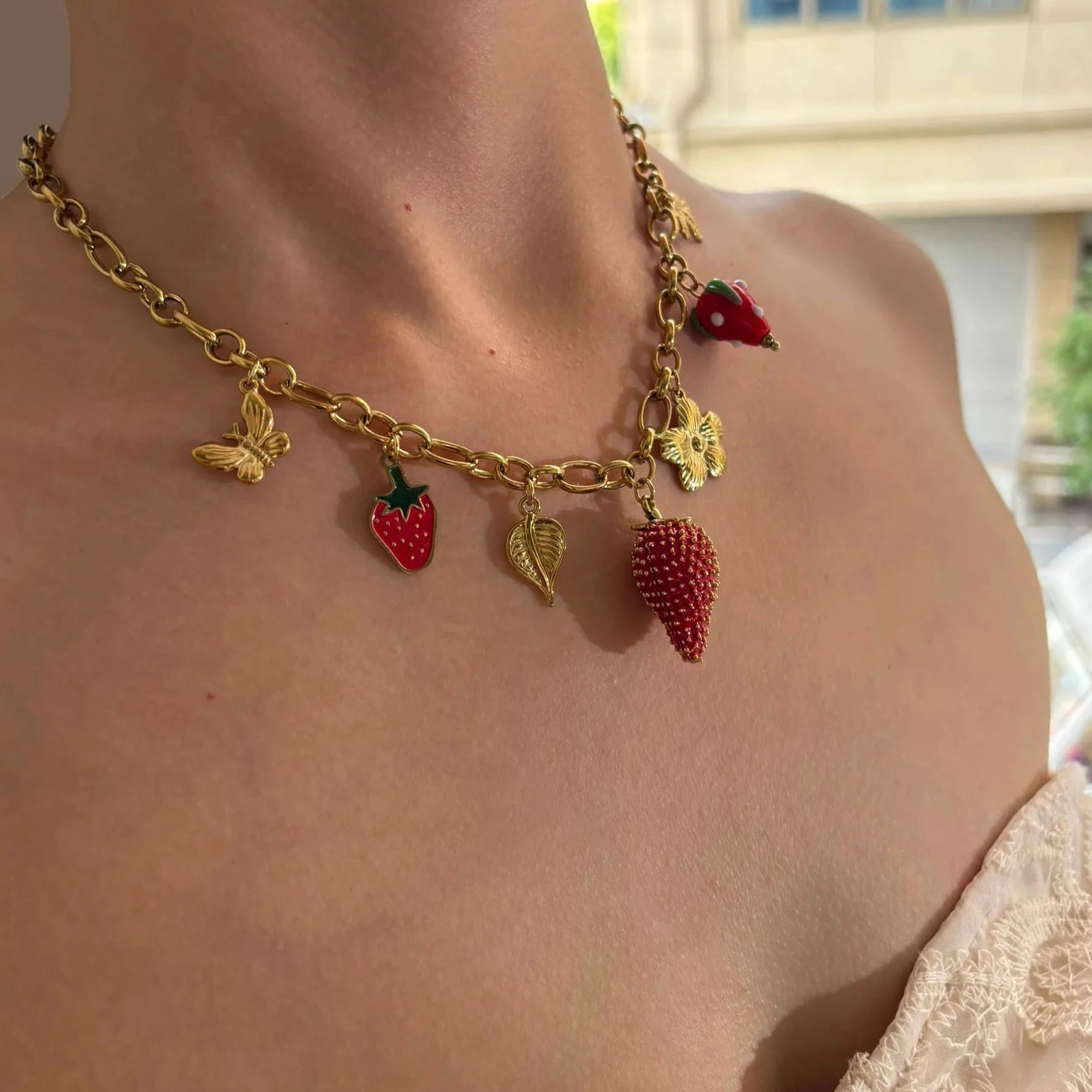 kawaiies-softtoys-plushies-kawaii-plush-Strawberry Garden Gold-Plated Necklace Jewelry