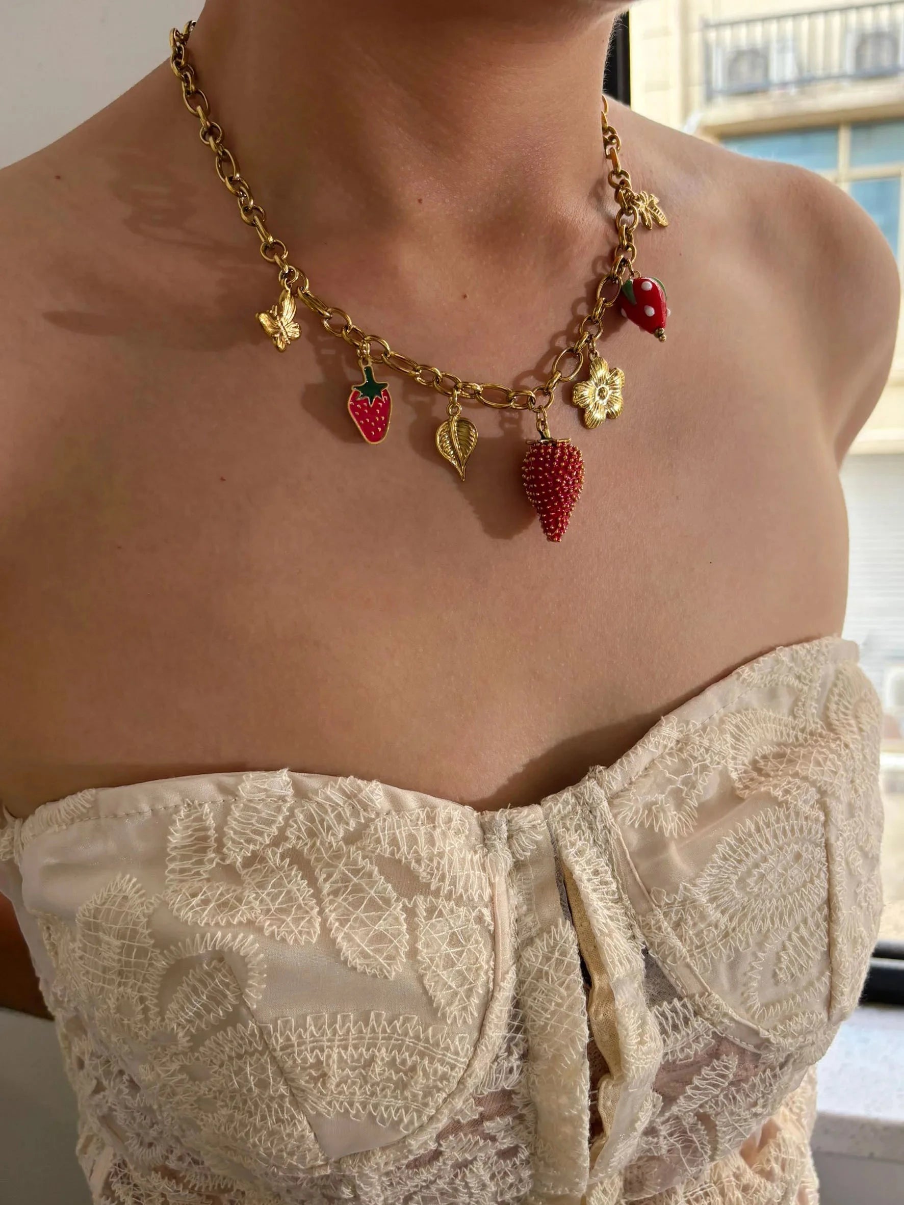 kawaiies-softtoys-plushies-kawaii-plush-Strawberry Garden Gold-Plated Necklace Jewelry