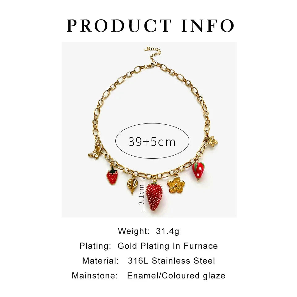 kawaiies-softtoys-plushies-kawaii-plush-Strawberry Garden Gold-Plated Necklace Jewelry