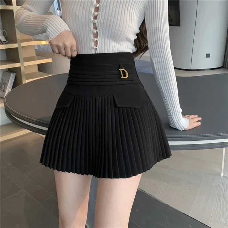 kawaiies-softtoys-plushies-kawaii-plush-Summer White Black Pleated Skirt with Buckle Apparel