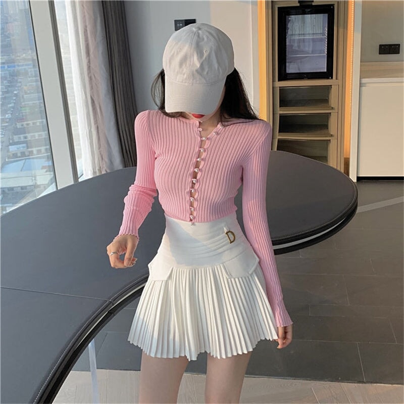 kawaiies-softtoys-plushies-kawaii-plush-Summer White Black Pleated Skirt with Buckle Apparel