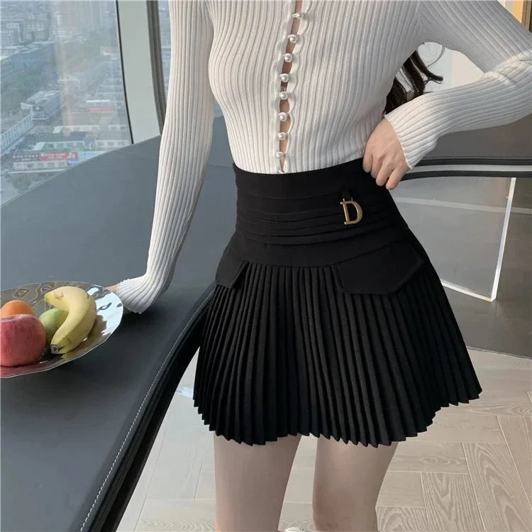 kawaiies-softtoys-plushies-kawaii-plush-Summer White Black Pleated Skirt with Buckle Apparel