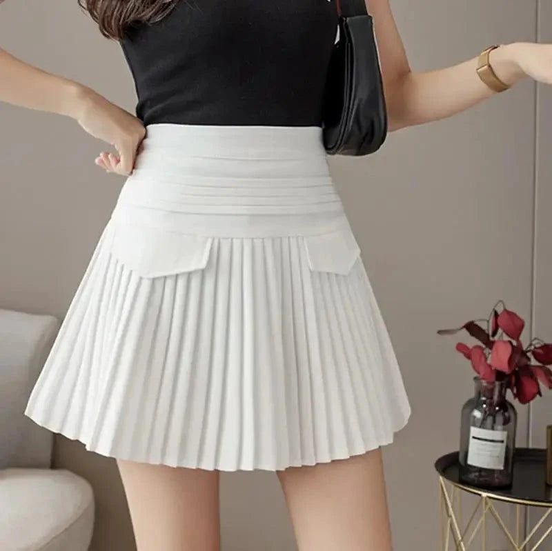 kawaiies-softtoys-plushies-kawaii-plush-Summer White Black Pleated Skirt with Buckle Apparel