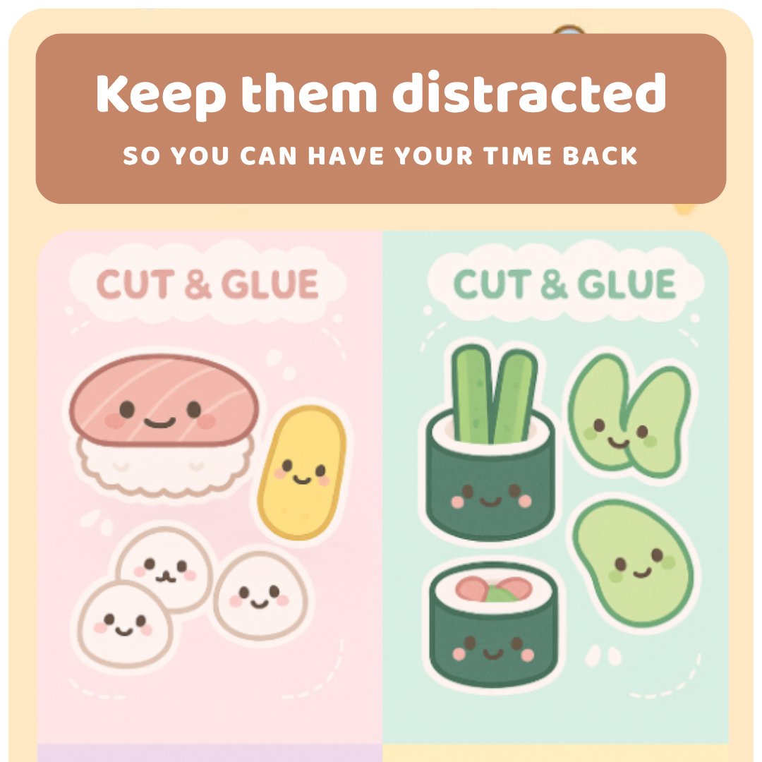 kawaiies-softtoys-plushies-kawaii-plush-Sushi Cut & Glue Activity – Kawaii Printable Craft for Kids (30 Pages) Cut & Glue