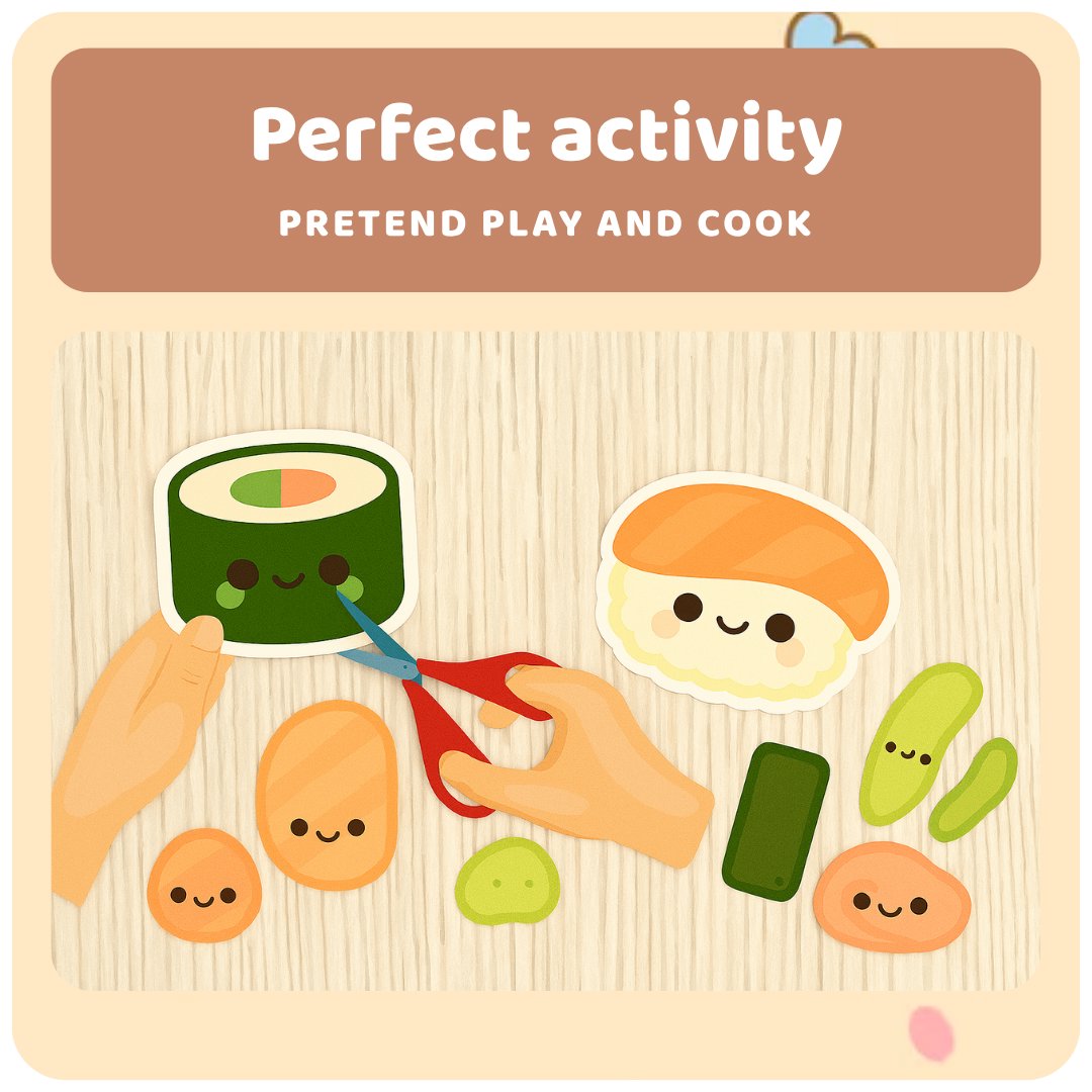 kawaiies-softtoys-plushies-kawaii-plush-Sushi Cut & Glue Activity – Kawaii Printable Craft for Kids (30 Pages) Cut & Glue