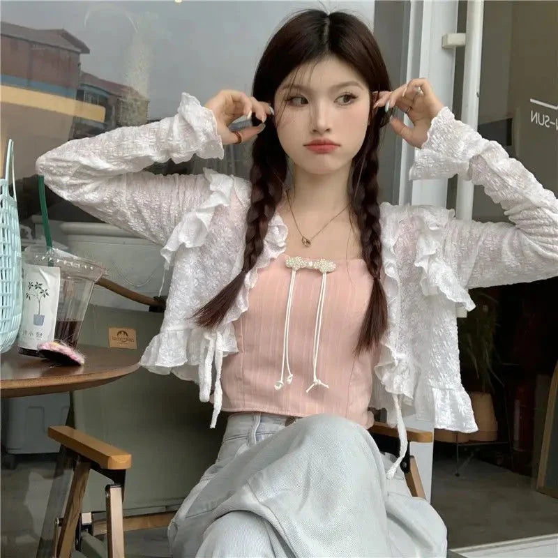 kawaiies-softtoys-plushies-kawaii-plush-Sweet Summer Ruffle Blouse Cardigan Apparel White S