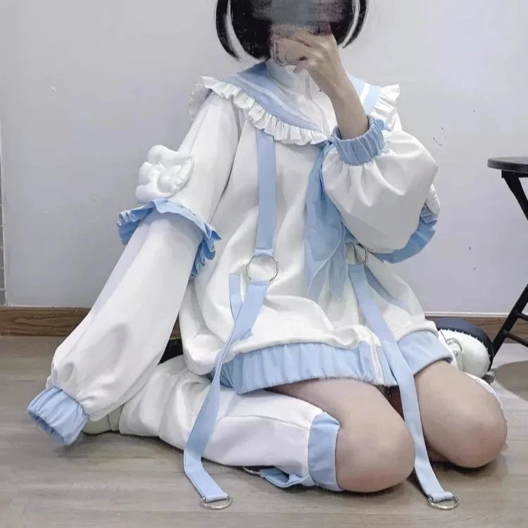kawaiies-softtoys-plushies-kawaii-plush-Sweetheart Harajuku White Blue Ruffles Zipper Jacket Apparel