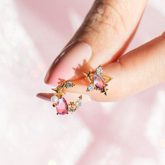 kawaiies-softtoys-plushies-kawaii-plush-Teardrop Stars Moon Gold-Plated Stud Earrings Earrings