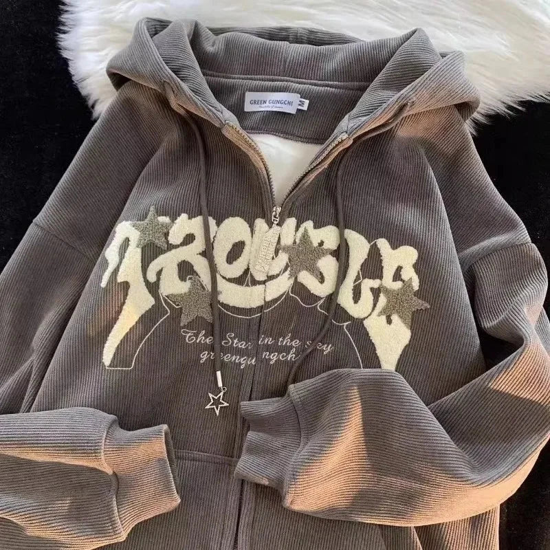 kawaiies-softtoys-plushies-kawaii-plush-. Thick Oversized 'Trouble' Y2K Streetwear Hoodie Apparel