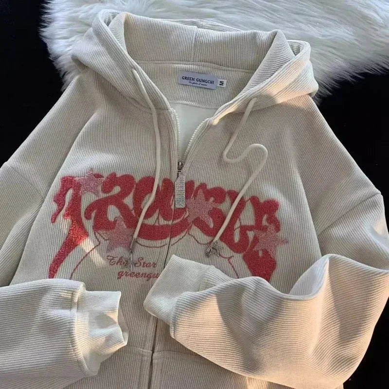 kawaiies-softtoys-plushies-kawaii-plush-. Thick Oversized 'Trouble' Y2K Streetwear Hoodie Apparel