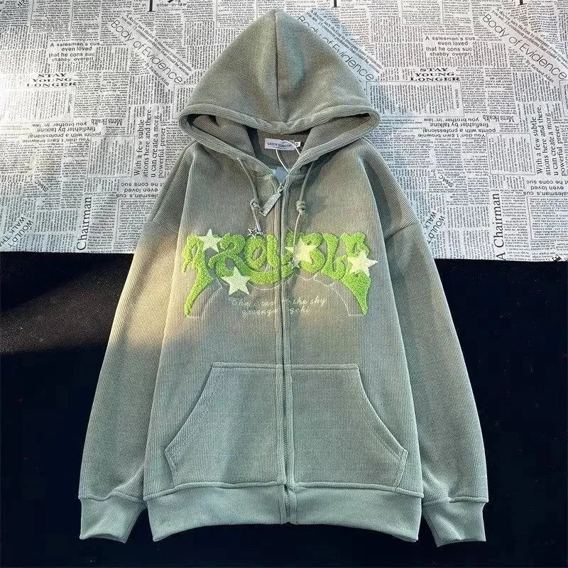 kawaiies-softtoys-plushies-kawaii-plush-. Thick Oversized 'Trouble' Y2K Streetwear Hoodie Apparel green thicked M