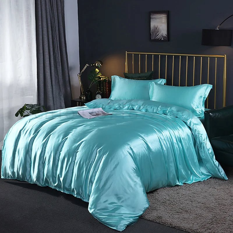 kawaiies-softtoys-plushies-kawaii-plush-Turquoise Mulberry Silk Bedding Set Bedding Sets