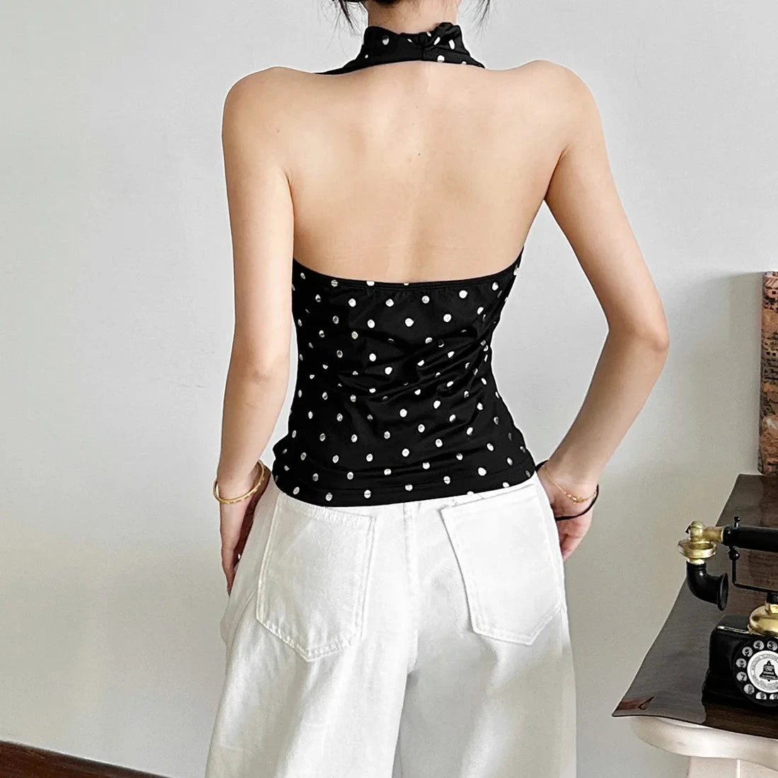 kawaiies-softtoys-plushies-kawaii-plush-Vintage Polka Dot Women's Halter Top Apparel