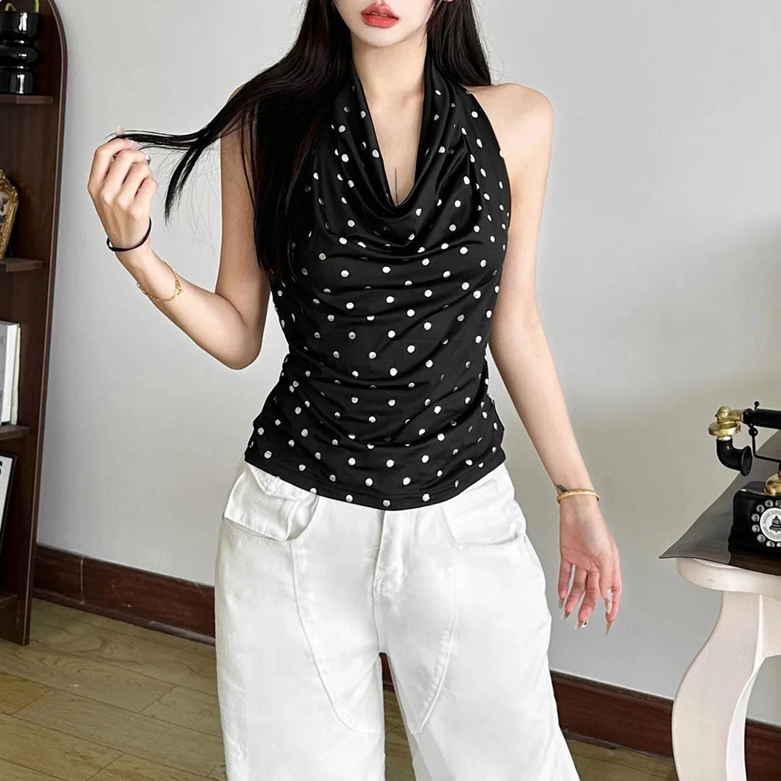 kawaiies-softtoys-plushies-kawaii-plush-Vintage Polka Dot Women's Halter Top Apparel