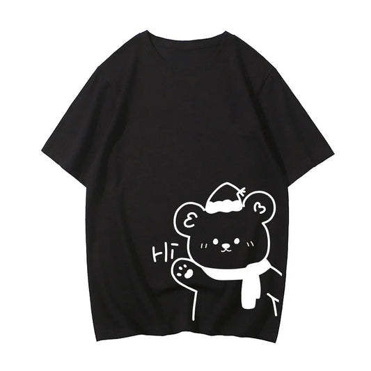 kawaiies-softtoys-plushies-kawaii-plush-White Bear Outline 'Hi' Unisex Tee Apparel Black XL