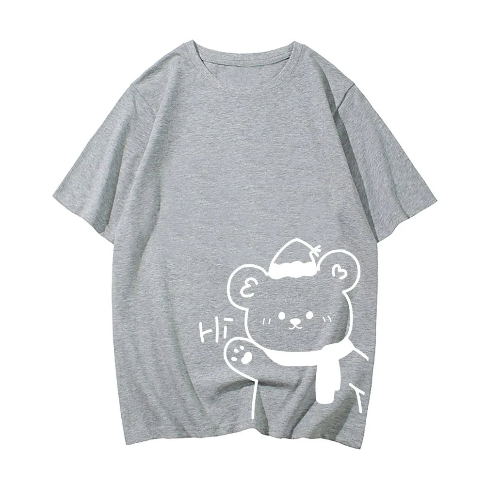 kawaiies-softtoys-plushies-kawaii-plush-White Bear Outline 'Hi' Unisex Tee Apparel Gray XS