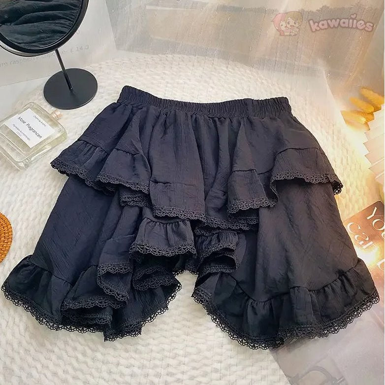 kawaiies-softtoys-plushies-kawaii-plush-White Black Irregular Layered Mini Skirt Apparel Black S