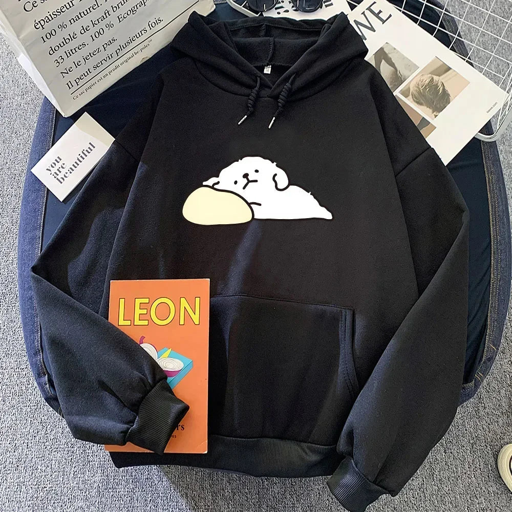 kawaiies-softtoys-plushies-kawaii-plush-White Mochi Luckie the Dog Unisex Hoodie Apparel Black XXXL