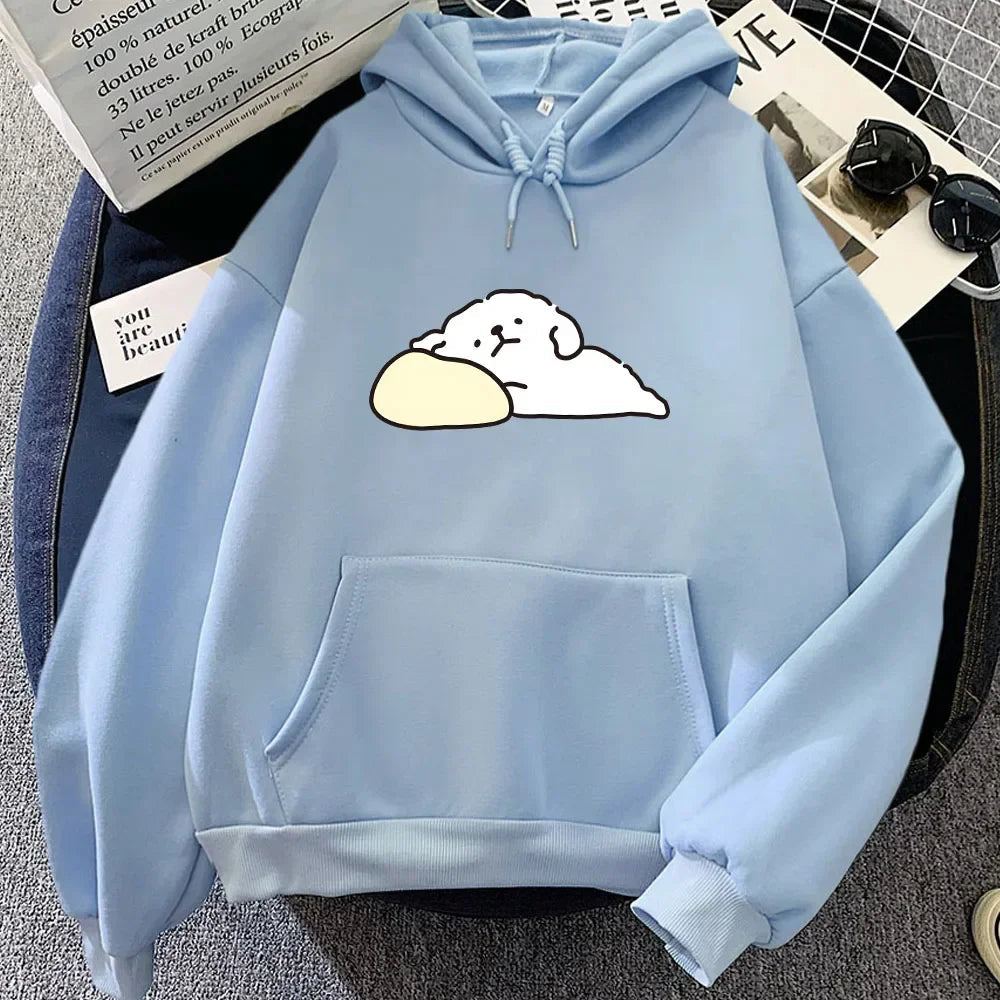 kawaiies-softtoys-plushies-kawaii-plush-White Mochi Luckie the Dog Unisex Hoodie Apparel Light Blue XXXL