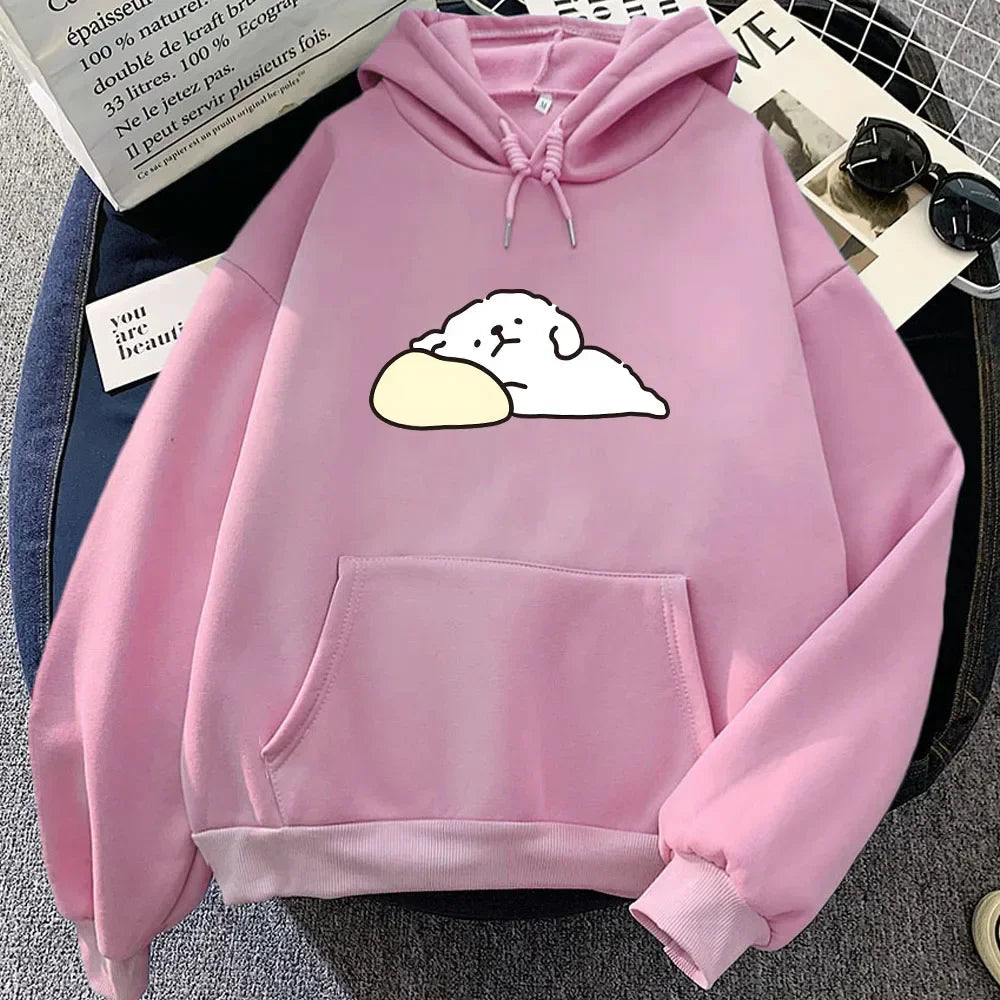 kawaiies-softtoys-plushies-kawaii-plush-White Mochi Luckie the Dog Unisex Hoodie Apparel Pink XXXL