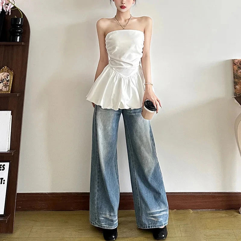 kawaiies-softtoys-plushies-kawaii-plush-White Strapless Ruffle Dress Top Apparel