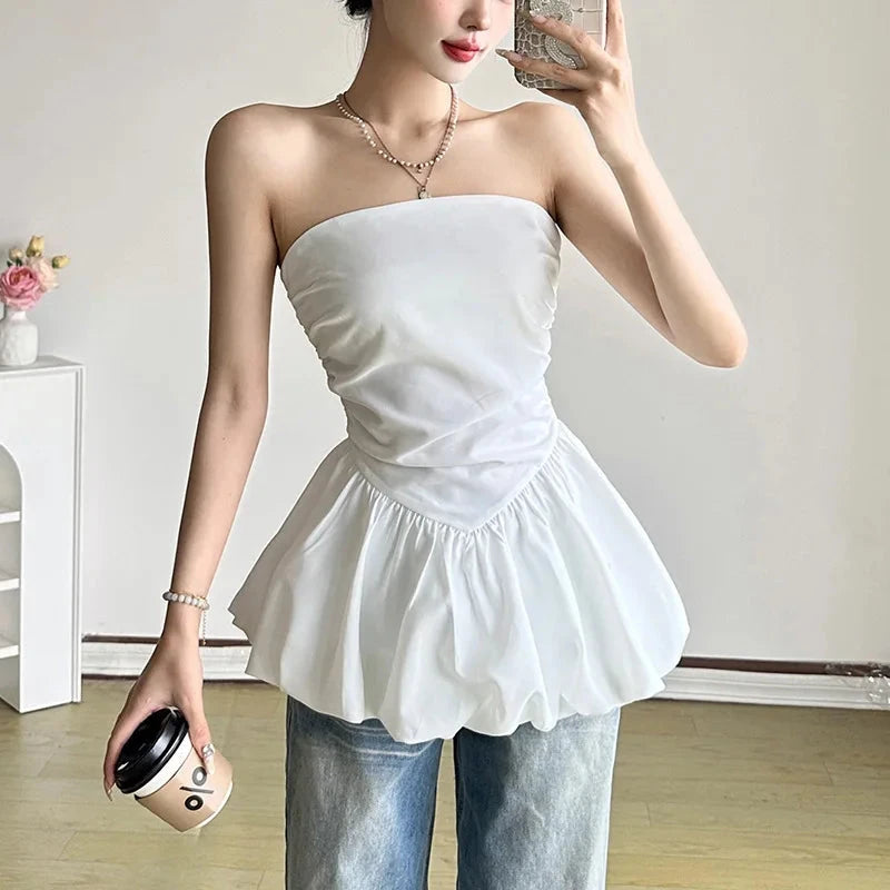 kawaiies-softtoys-plushies-kawaii-plush-White Strapless Ruffle Dress Top Apparel
