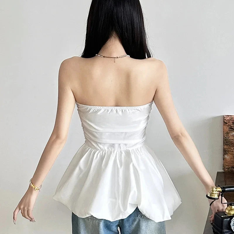 kawaiies-softtoys-plushies-kawaii-plush-White Strapless Ruffle Dress Top Apparel