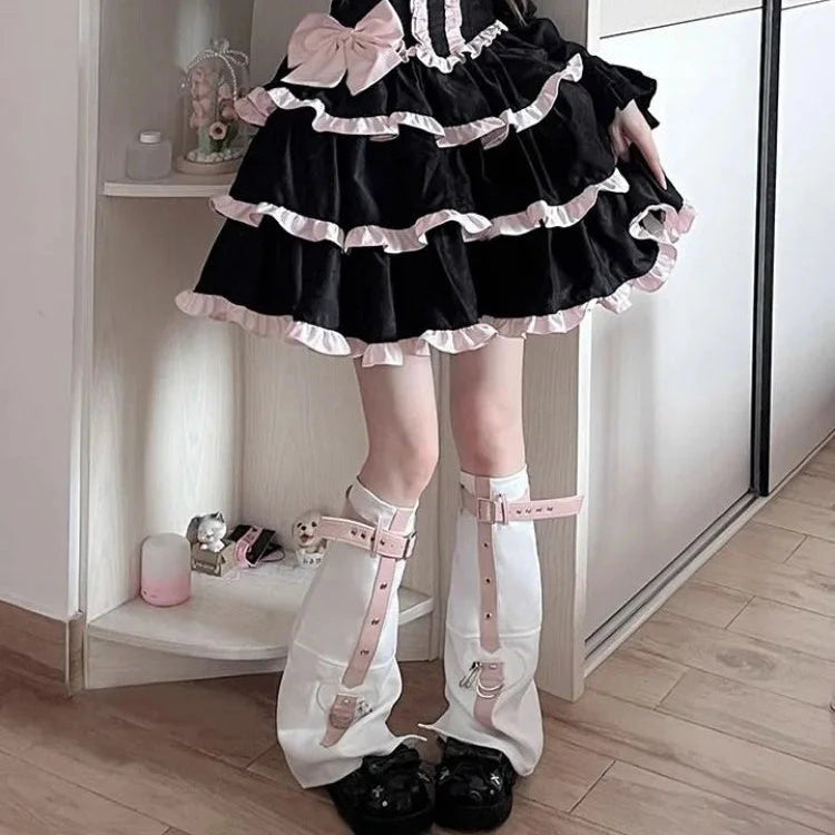kawaiies-softtoys-plushies-kawaii-plush-Y2K Harajuku Spice Girls Black Pink Zipper Leg Warmers Apparel